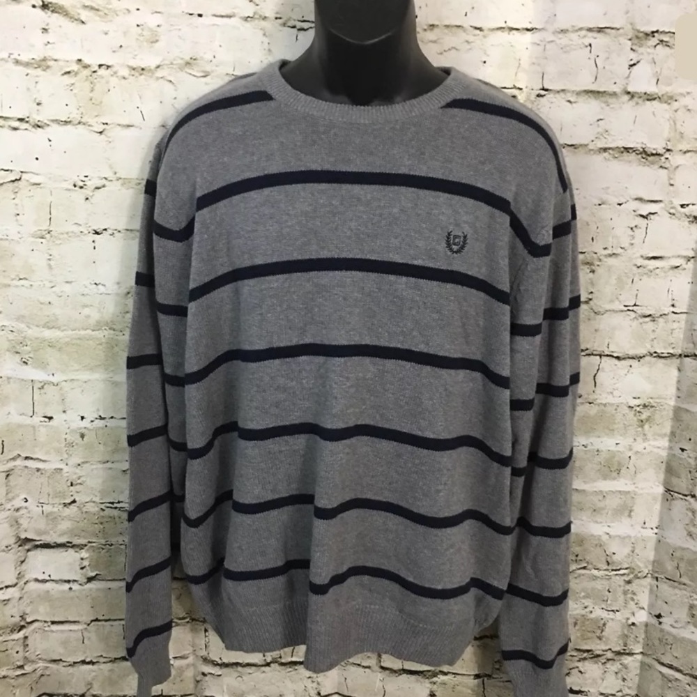 Chaps Blue Gray Striped Sweater